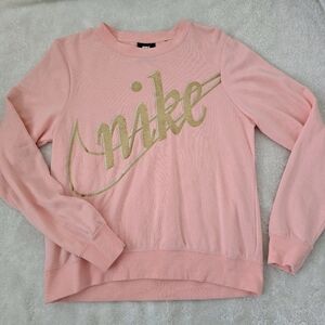 Nike Pink Graphic Glitter Logo Crew Neck Long Sleeve Sweatshirt Women Size S